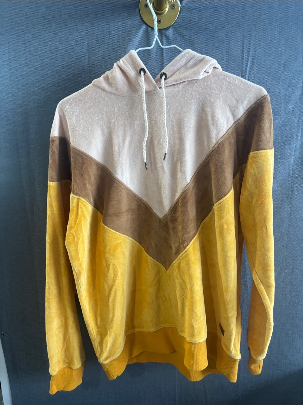 Roxy Women’s Colorblock Velvet Hooded Sweatshirt in Pink, Brown & Yellow